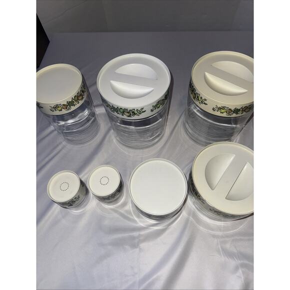 7 Vintage Pyrex Glass Canisters Set Spice of Life See ’n Store Jars USA - Picture 8 of 8